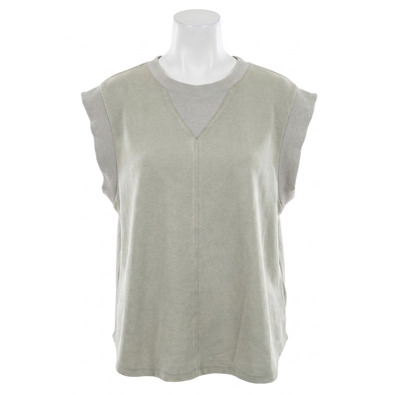 New White Birch Washed Scuba Top In Sage